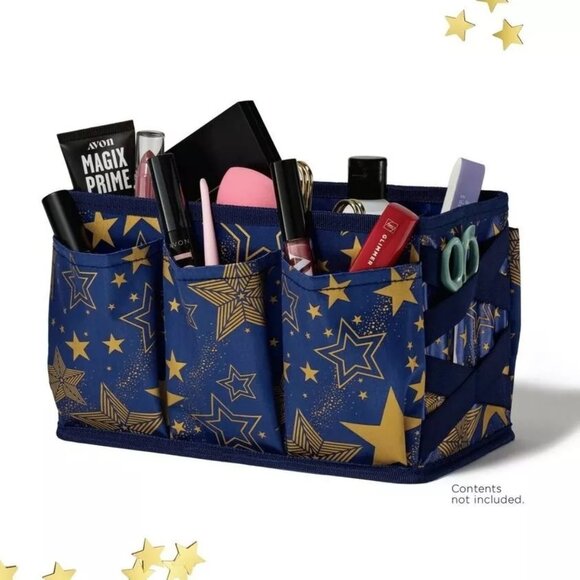 Avon Beauty Caddy, Blue w/ Gold Stars, NEW - Picture 1 of 3